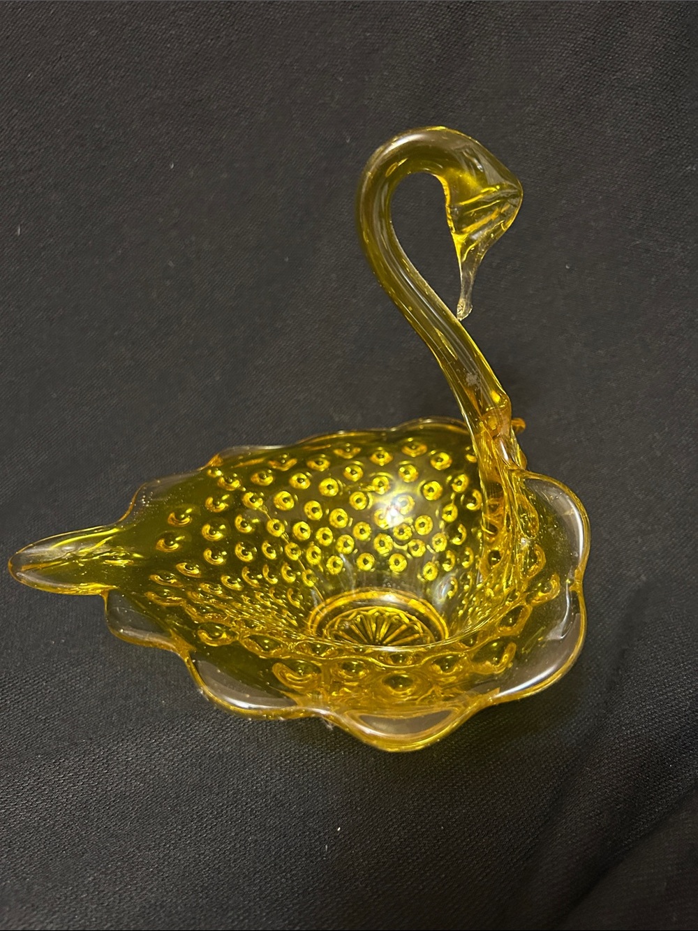 Yellow Cadmium Glass Swan Dish